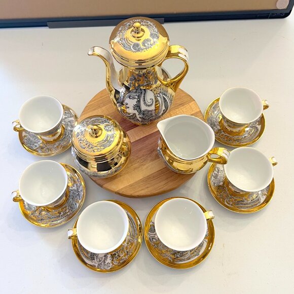Rare Vintage Hollóháza Art Deco Porcelain Hand-Painted w/24K Gold 17-Pc. Tea Set - Picture 3 of 16